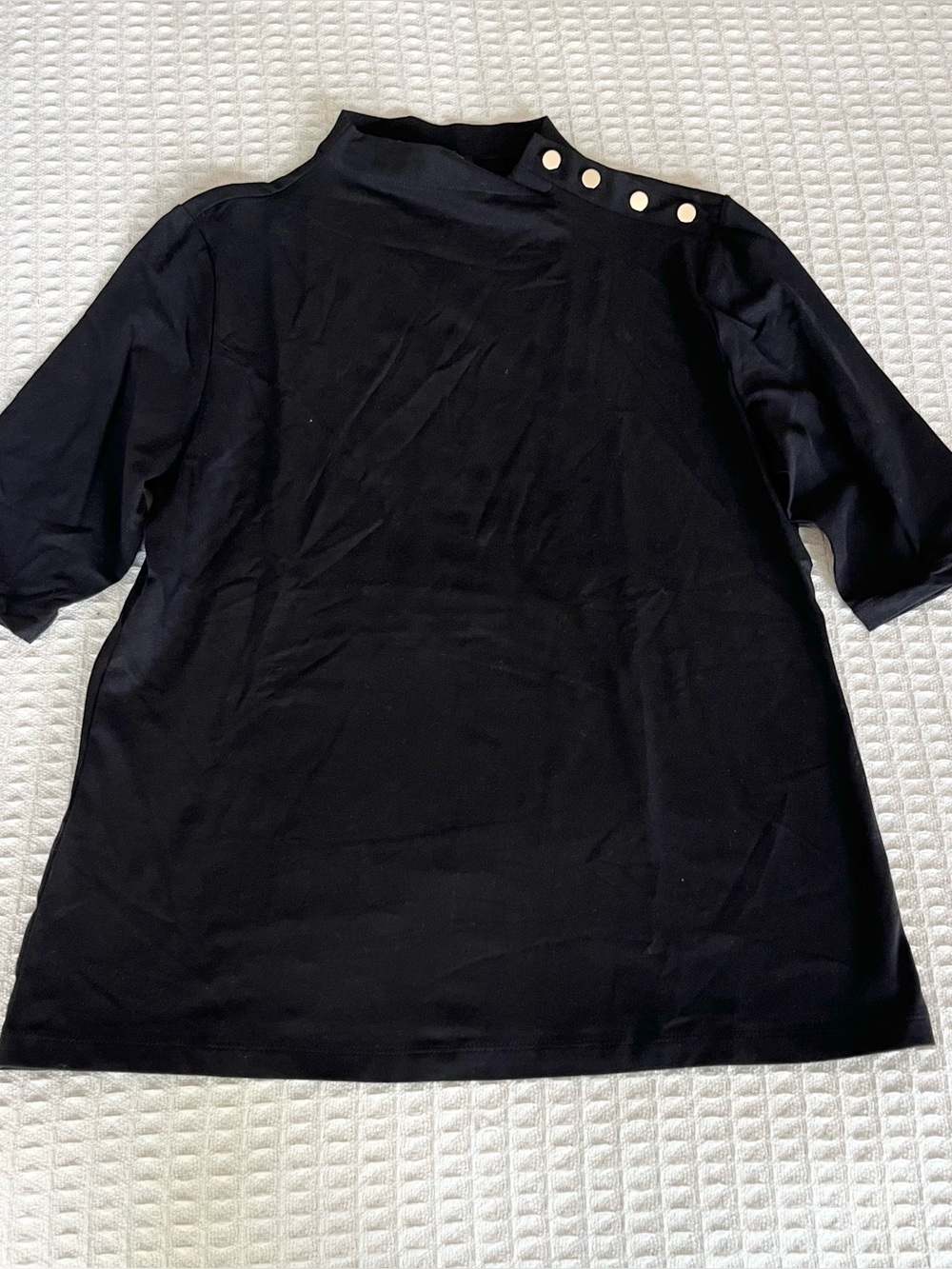 Ann Taylor Factory Black Short-Sleeve Top with Gold-Tone Shoulder Buttons medium